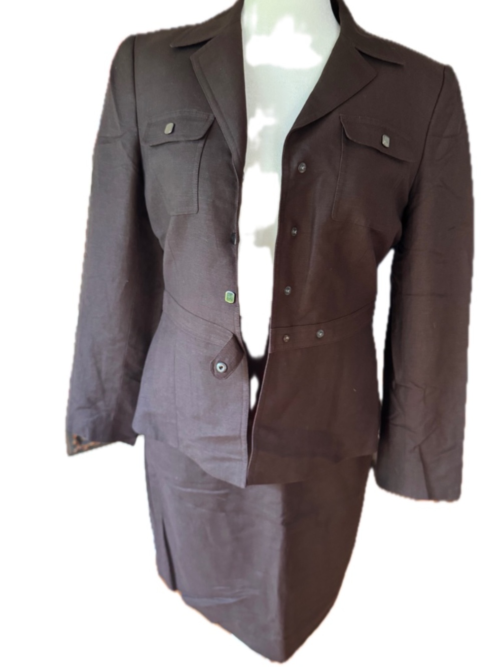 Vintage Tahari Arthur S. Levine Brown Skirt Suit Set with Belted Blazer
